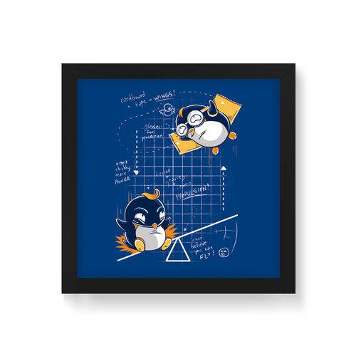 Quadro Decorativo Pinguin Voador - 20x20cm (moldura em Laca Preta)
