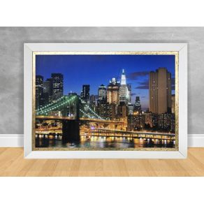 Quadro Decorativo Ponte Lateral de Nova York com Cristais Ponte Lateral de Nova York 90x60 Branca