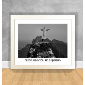 Quadro Decorativo Rio Atual - Cristo Redentor em Preto e Branco Rio Atual 44 Branca