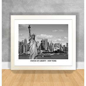 Quadro Decorativo Statue Of Liberty em P&B - New York Nova York 37 Branca