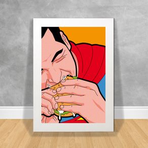 Quadro Decorativo Super Man Comendo Hambúrguer Vida Secreta dos Super Heróis 11 Branca
