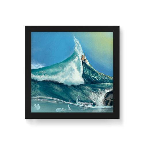 Quadro Decorativo Surf Onda - 20x20cm (moldura em Laca Preta)