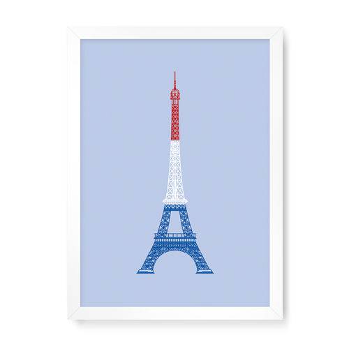 Quadro Decorativo Torre Eiffel Colorida - 32,5x23cm (moldura em Laca Branca)