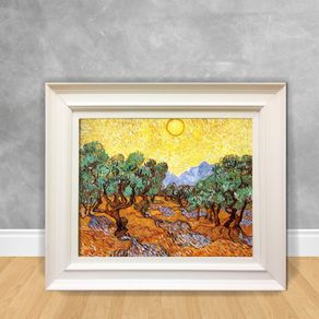 Quadro Decorativo Van Gogh - Olive Trees With Yellow Sky Olive Trees With Yellow Sky And Sun 40x50 Branca
