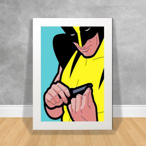 Quadro Decorativo Wolverine Lixando Unhas Vida Secreta dos Super Heróis 36 Branca