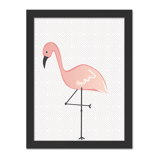 Quadro Desenho Flamingo Moldura Preta Lisa - 30X20cm-sv