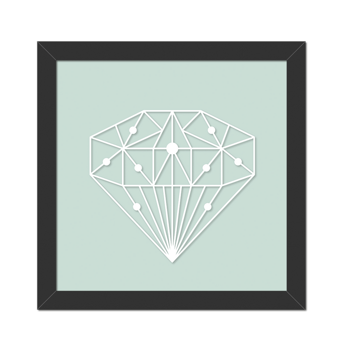 Quadro Diamante Branco Interligado Moldura Preta Lisa - 20x20 Cm-sv