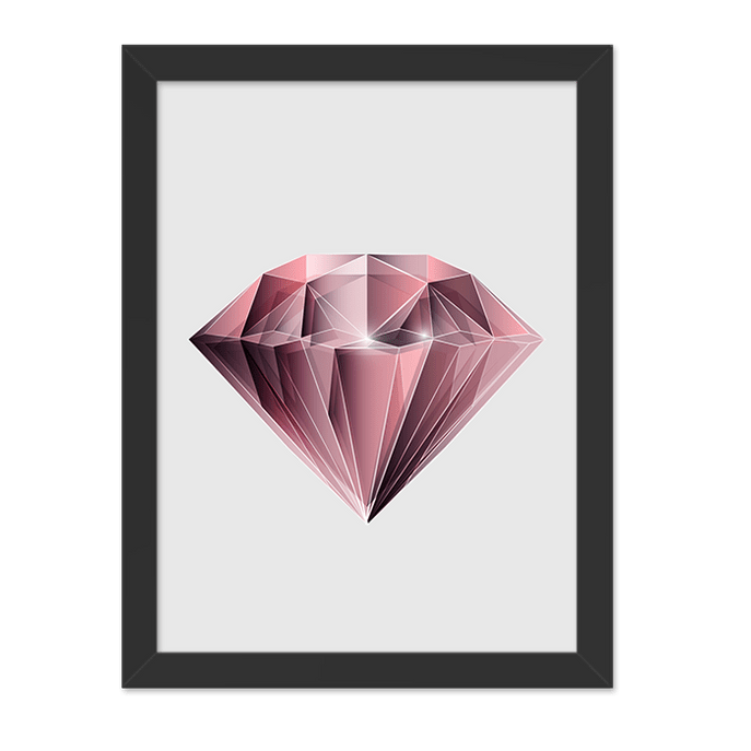 Quadro Diamante Rosa Moldura Preta Lisa - 30x20 Cm-sv