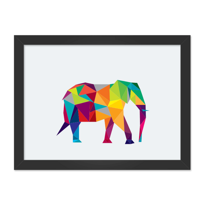 Quadro Elefante Horizontal Moldura Preta Lisa - 30X20cm-sv