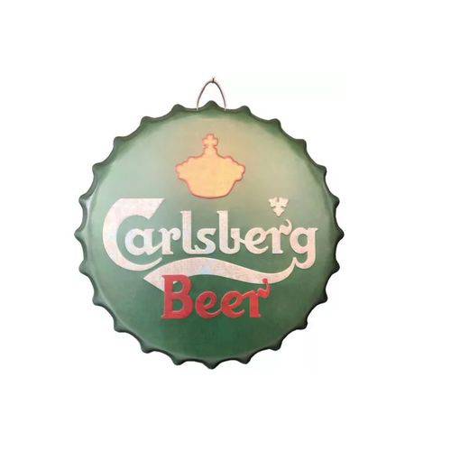 Quadro em Alumínio Carlsberg Beer Enfeite Tampa Grande 40 Cm