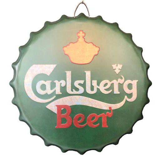 Quadro em Alumínio Carlsberg Beer Tampa Enfeite Grande 40 Cm