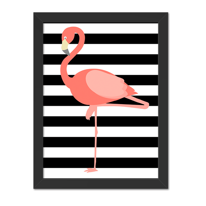 Quadro Flamingo Listra Moldura Preta Lisa - 30x20 Cm-sv