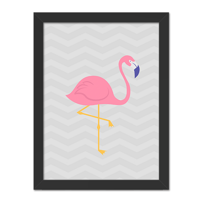 Quadro Flamingo Zig Zag Moldura Preta Lisa - 30x20 Cm-sv
