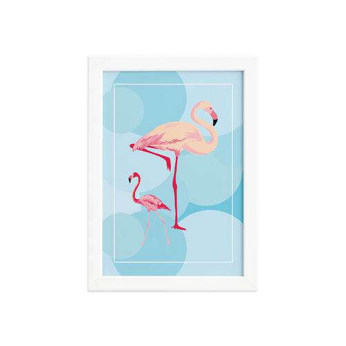 Quadro Flamingos e Círculos Moldura Branca 33x43cm