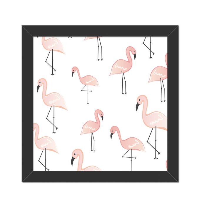 Quadro Flaminguinhos Moldura Preta Lisa - 20x20 Cm-sv