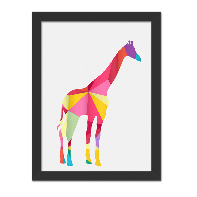 Quadro Girafa Geometrica Moldura Preta Lisa - 30X20cm-sv