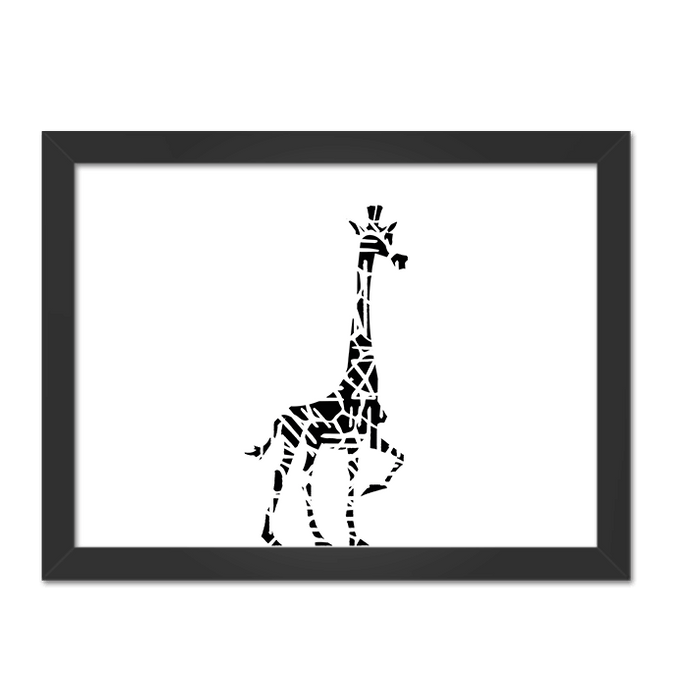 Quadro Girafa PB Moldura Preta Lisa - 30X20cm-sv
