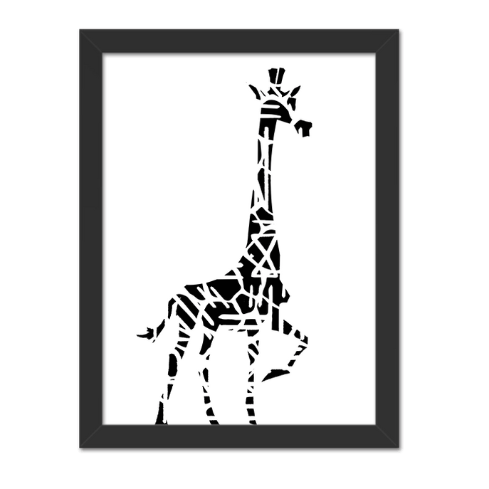 Quadro Girafa Vertical Moldura Preta Lisa - 30X20cm-sv