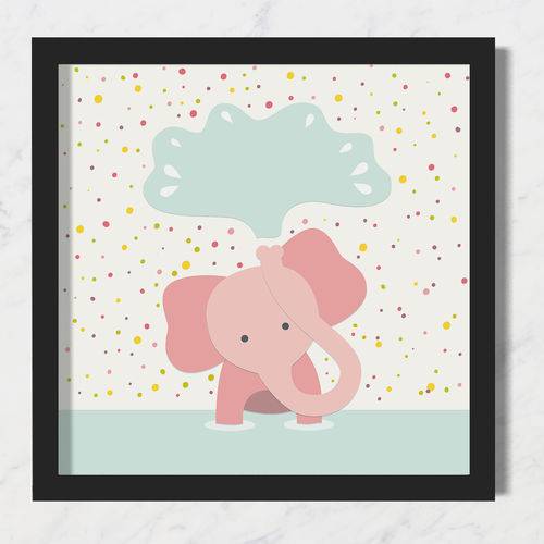 Quadro Infantil Bebê Elefante Espirrando A´gua - 30x30 - Preto
