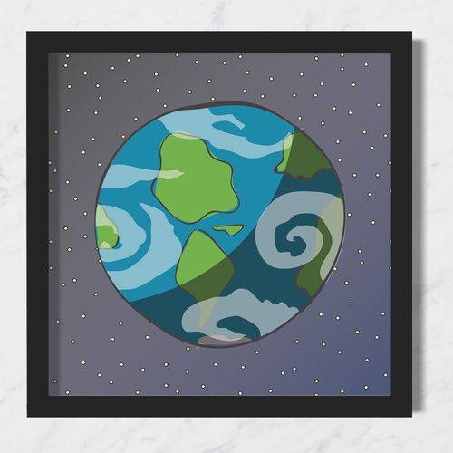 Quadro Infantil Bebê Espacial Terra - 20x20 - Preto
