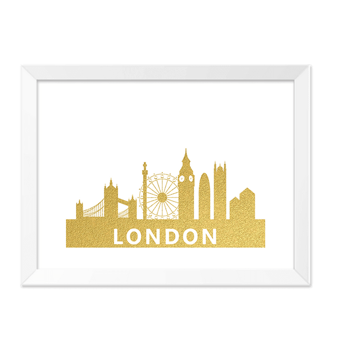 Quadro London Dourado Moldura Branca Lisa 30x20cm-sv