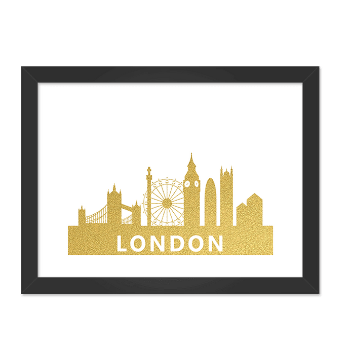 Quadro London Dourado Moldura Preta Lisa 30x20cm-sv