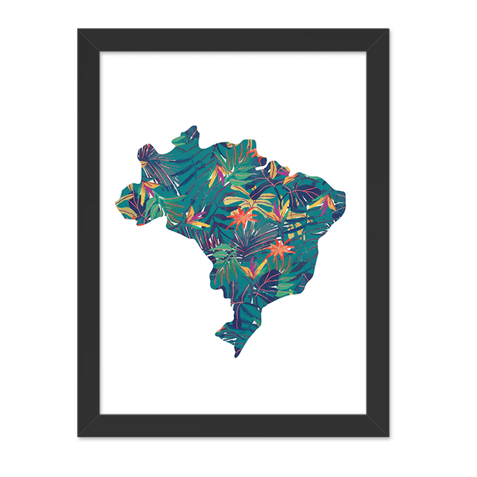 Quadro Mapa do Brasil Moldura Preta Lisa 30x20cm-sv