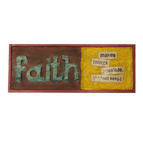 Quadro Metal Efeito Colagem Faith Verm. Retangular 20x56x2cm