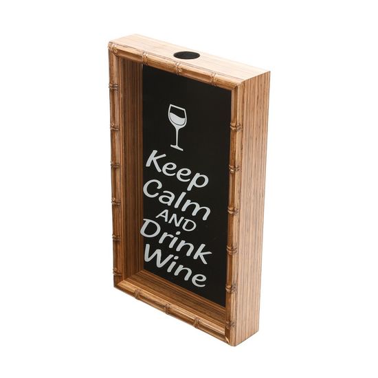 Quadro Porta Rolha de Vinho Bambu Keep Calm And Drink Wine 32,5X20X5cm