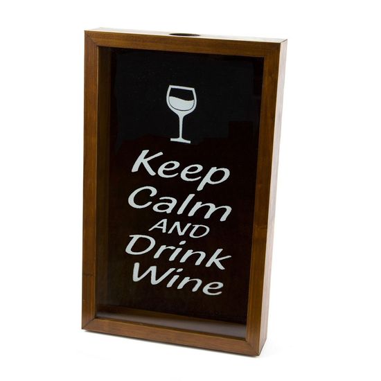 Quadro Porta Rolha de Vinho de Madeira Naturals Keep Calm And Drink Wine 30,5X18X5cm