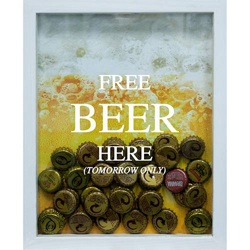 Quadro Porta-Tampinhas Branco Free Beer 22x27x3cm - Kapos