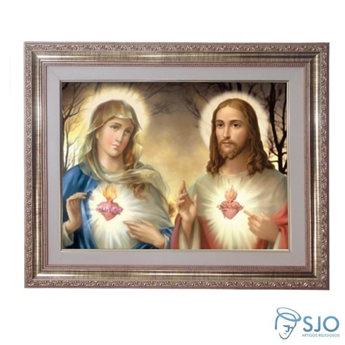 Quadro - Sagrado Coração de Jesus e Maria - Modelo 1 - 52 Cm X 42 Cm | SJO Artigos Religiosos