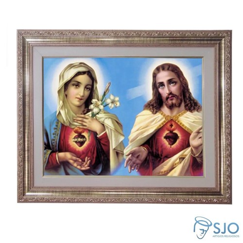 Quadro - Sagrado Coração de Jesus e Maria - Modelo 2 - 52 Cm X 42 Cm | SJO Artigos Religiosos