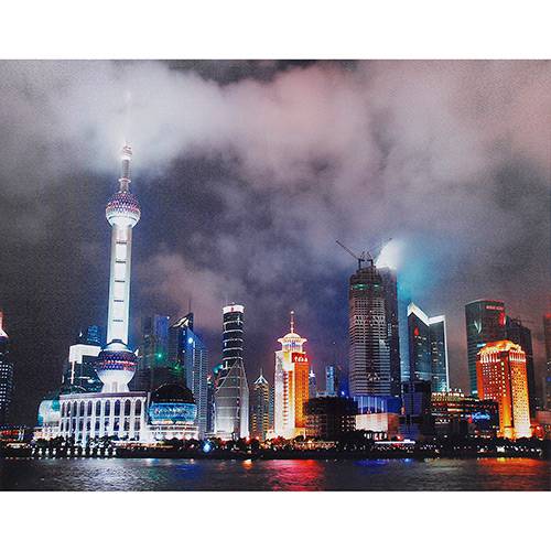 Quadro Tela Impressa com Leds Shanghai City 80x100x4cm - Fullway