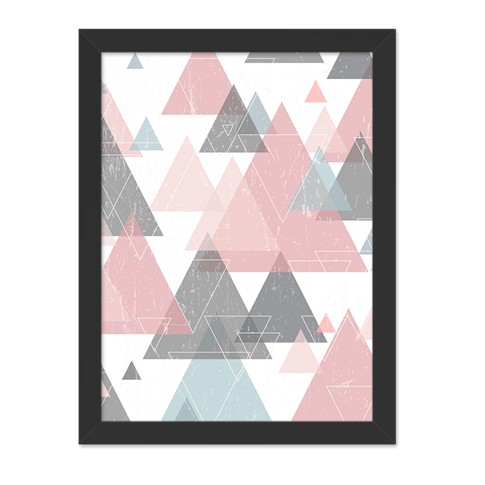 Quadro Triângulos Rosa Moldura Preta Lisa 30x20cm-sv