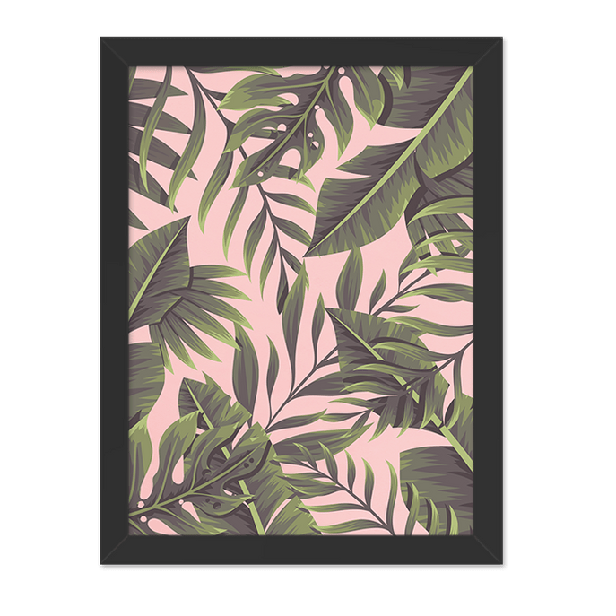Quadro Tropical Folhas Moldura Preta Lisa - 30x20 Cm-sv