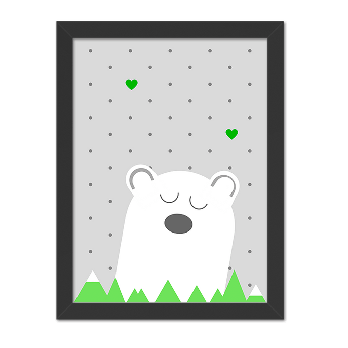 Quadro Urso na Montanha Verde Moldura Preta Lisa - 30X20cm-sv