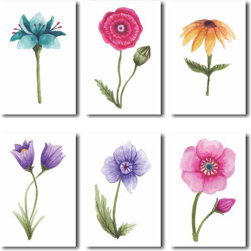 Quadros Decorativos Kit 6 Peças Flores Coloridas para Sala e Quarto - Modelo 4