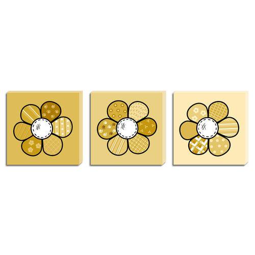 Quadros Decorativos Tela Impressa Canvas Flores Amarela - Conjunto com 3 Quadros 40 X 40 Cm