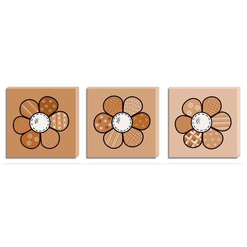 Quadros Decorativos Tela Impressa Canvas Flores Laranja - Conjunto com 3 Quadros 40 X 40 Cm