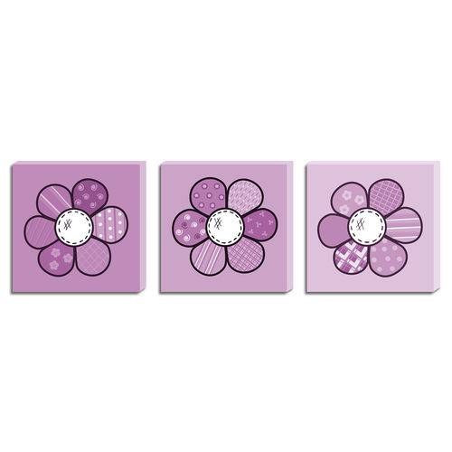 Quadros Decorativos Tela Impressa Canvas Flores Rosa - Conjunto com 3 Quadros 40 X 40 Cm