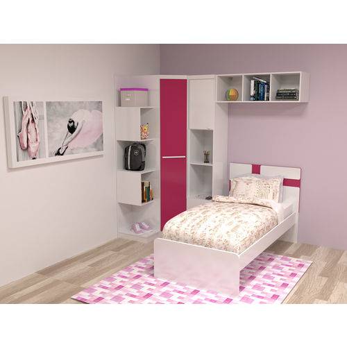 Quarto Infantil Completo Modulado 5 Peças Branco/rosa Teen - At.home
