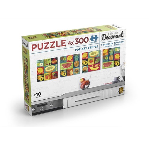 Quebra-Cabeça Decorart - 4 Puzzles de 300 Peças - Pop Art Fruits - GROW