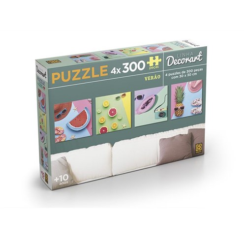 Quebra-Cabeça Decorart - 4 Puzzles de 300 Peças - Verão - GROW