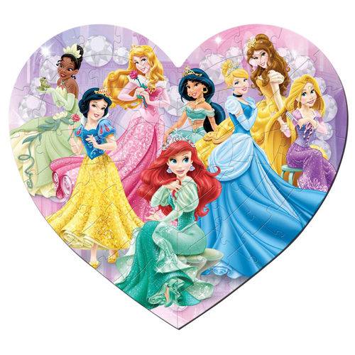 Quebra-cabeça - Princesas Disney - Coração - 80 Peças - Grow