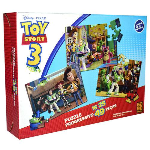 Quebra-cabeça Progressivo Toy Story 3 - 16, 25 e 49 Peças - Grow