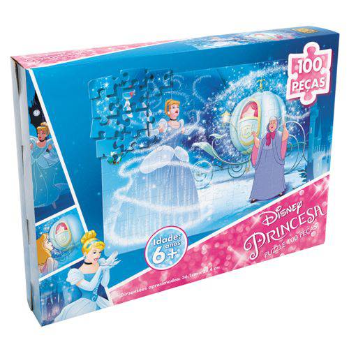 Quebra Cabeça Puzzle 100 Peças Princesas Disney Cinderela Grow
