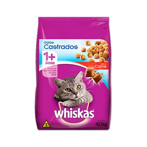 Ração Dry Gatos Castrados Carne +1anos 10,1kg - Whiskas
