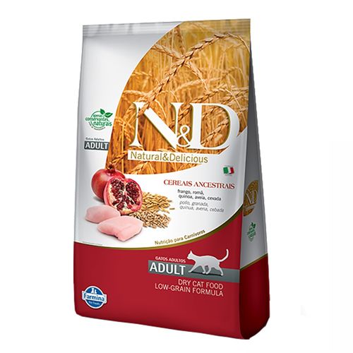 Ração Farmina N&D Low Ancestral Grain Sabor Frango e Romã para Gatos Adultos 1,5kg