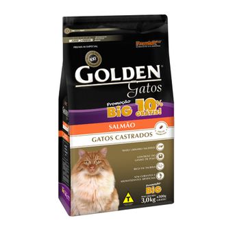 Ração Golden Gatos Adultos Castrados Salmão Leve 3,3Kg e Pague 3kg